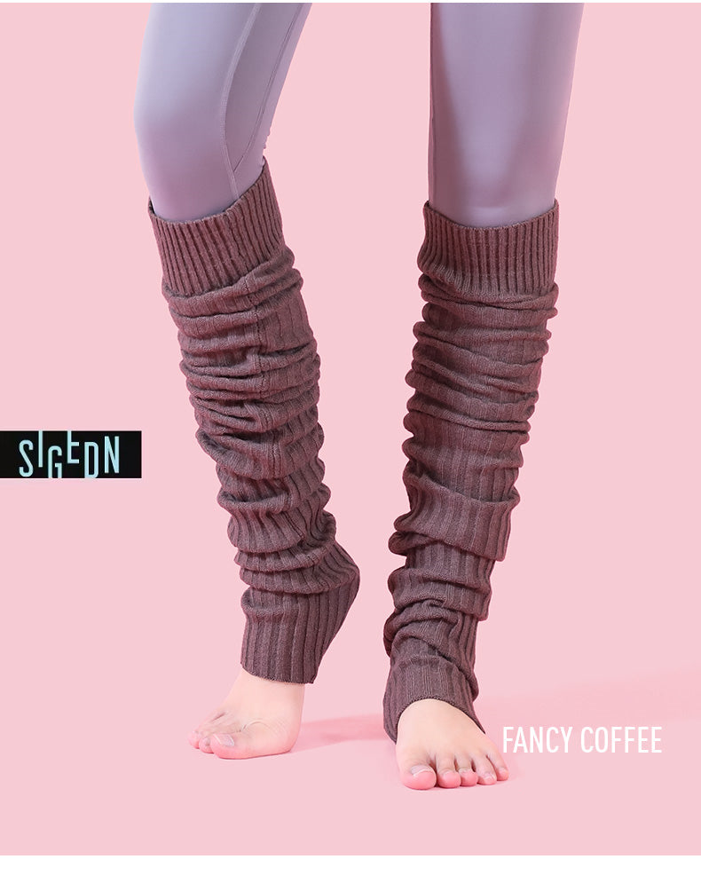 Thigh-high leg warmers for home yoga practice